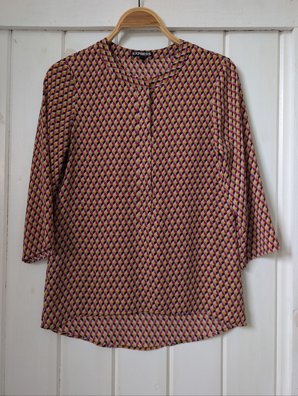 Express Women's Geo Print Zipper-Front Blouse Multicolor Size XS
